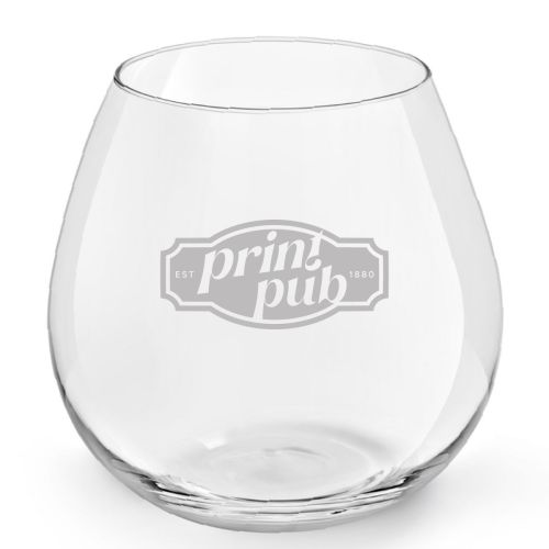 Fijne gravure van PrintPub op het vooraanzicht van het Ronda wijnglas 72 cl, subtiel in het glas verwerkt.