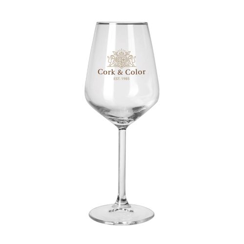 Allegra wijnglas 35 cl. glas met meerkleurig logo van CorkColor op de voorzijde.
