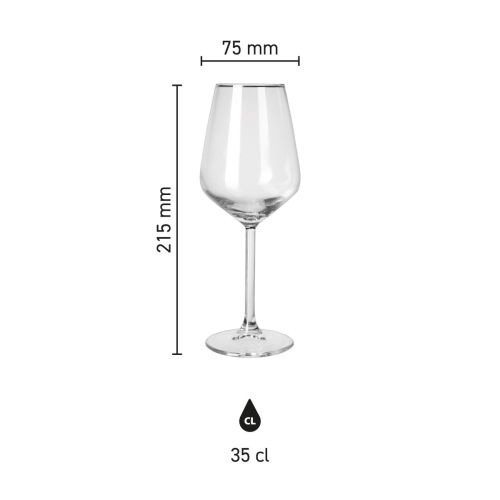 Technische infographic met afmetingen van Allegra wijnglas 35 cl..