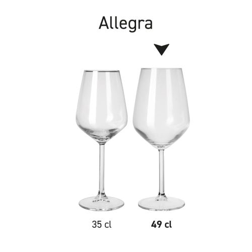 Meerdere Allegra wijnglazen naast elkaar in beeld als overzicht van de glazenserie.