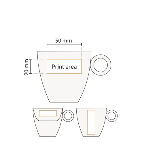 Drukgebied op porseleinen Bart cappuccinokopje 23 cl. gemarkeerd voor personalisatie.