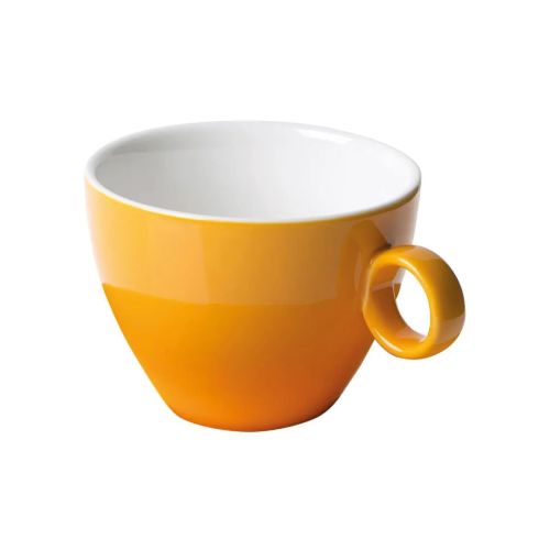 Oranje-witte Bart Cappuccino kop 23 cl in porselein, vooraanzicht met licht toelopende vorm en glad oppervlak.