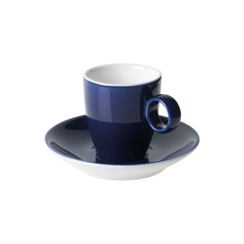 Frontaal beeld van blauw-wit Bart Espresso porseleinset 6,5 cl. met gladde afwerking.
