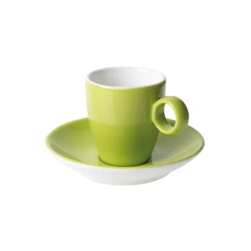 Frontaal beeld van zwart-wit Bart Espresso porseleinset 6,5 cl. met gladde afwerking.