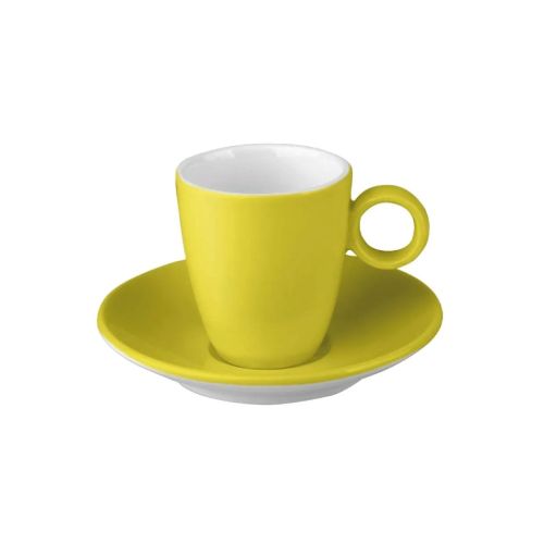 Frontaal beeld lichtgroen-wit Bart Espresso porseleinset 6,5 cl. met gladde afwerking.