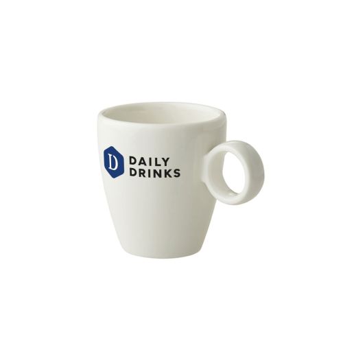 Bart Espresso kop wit 6,5 cl van porselein bedrukt met kleurrijk DailyDrinks-logo op de voorkant.