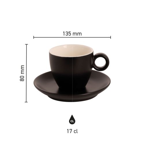 Infographic met productafmetingen van Bart Koffie 17 cl ma.t porseleinen set.