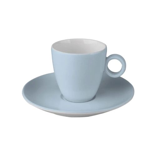 Vooraanzicht van Bart Koffie 17 cl set in lichtblauw-wit porselein met eenvoudige cilindervorm.