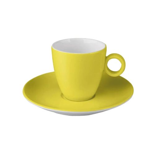 Vooraanzicht van Bart Koffie 17 cl set in lichtgroen-wit porselein met eenvoudige cilindervorm.