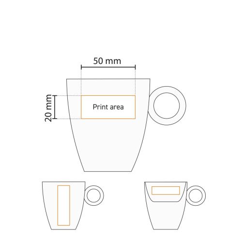Technische werktekening van Bart Koffie kop 17 cl. toont positie en formaat van drukgebied.