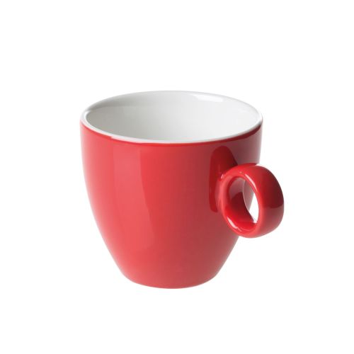 Rood-witte Bart Koffie kop 17 cl in porselein, vooraanzicht met klassieke ronde vorm en gladde afwerking.