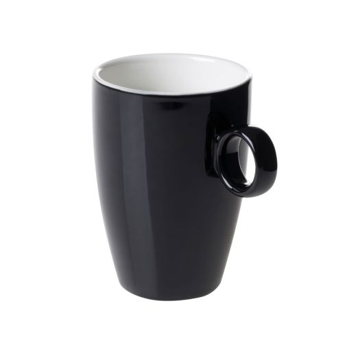 Zwart-Witte Bart mok van 23 cl. van porselein in vooraanzicht, met glad oppervlak en rechte oorvorm.