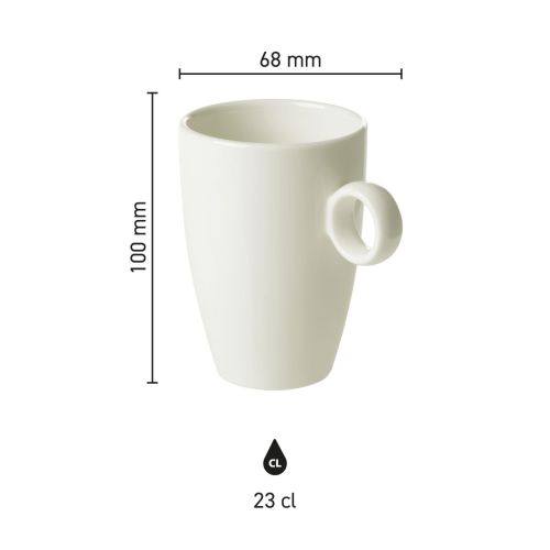 Infographic van Bart mok 23 cl. porselein met aanduiding van maten en verhoudingen.