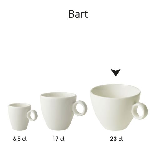 Verzameling van Bart mokken porselein, gepresenteerd als productserie.