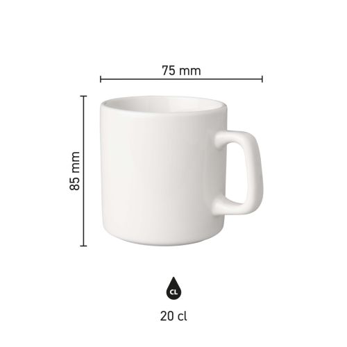Afmetingen van Budgetline Brabant beker 20 cl. in infographic weergegeven, inclusief diameter en hoogte.
