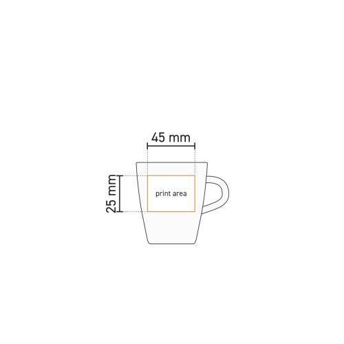 Weergave van drukgebied op witte Budgetline Neo beker 20 cl. in werktekening.