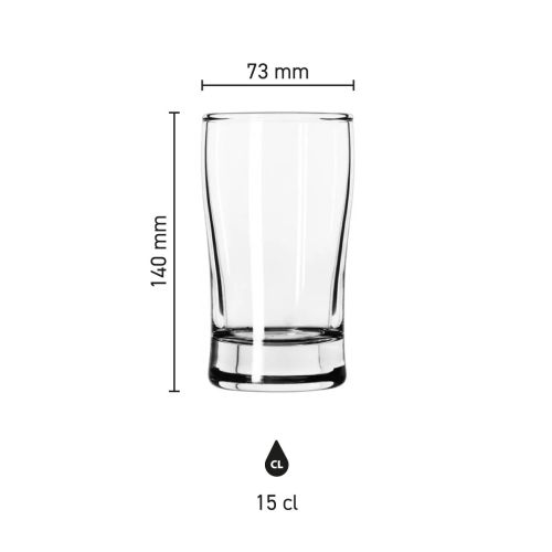 Productafmetingen van bier proefglaasje Esquire 15 cl. weergegeven in overzichtelijke infographic.