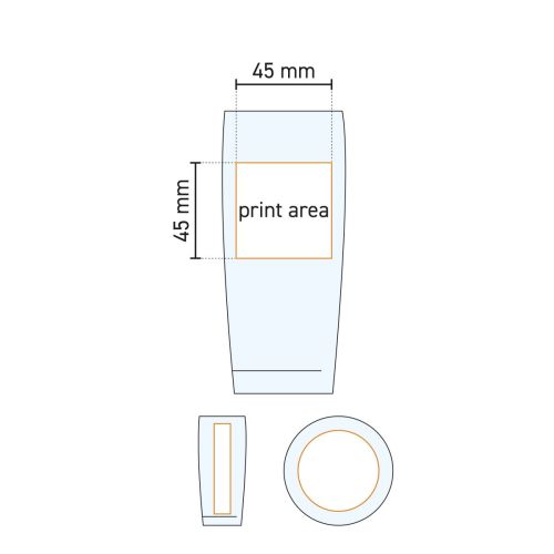 Technische werktekening van een bierflute van 18 cl. met aanduiding van het drukgebied.