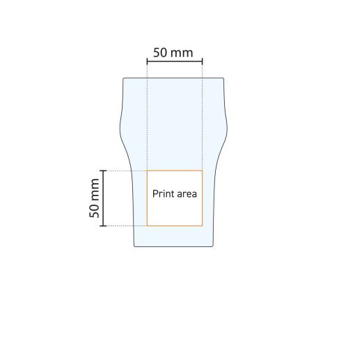 Technische werktekening met drukgebied voor logo’s op het bierglas Nonic 34 cl.