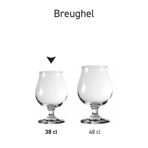 Serie Breughel bierglazen met verschillende inhouden, gegroepeerd als informatief overzicht.