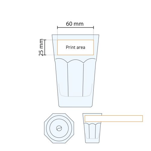 Drukgebied-weergave van Casablanca bierglas 47.5 cl., met afbakening van bedrukkingszone op het glas.