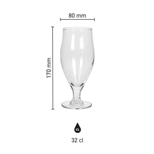 Infographic met afmetingen van Cervoise bierglas 32 cl., toont glasvorm en maatvoering in millimeters.