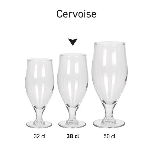 Weergave van serie Cervoise bierglazen als onderdeel van een complete glazenserie.