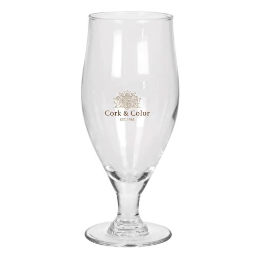 Voorzijde van het Cervoise bierglas 50 cl. met meerkleurig CorkColor-logo in heldere opdruk.