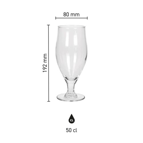 Infographic met exacte afmetingen van het Cervoise bierglas 50 cl., inclusief hoogte en inhoud.