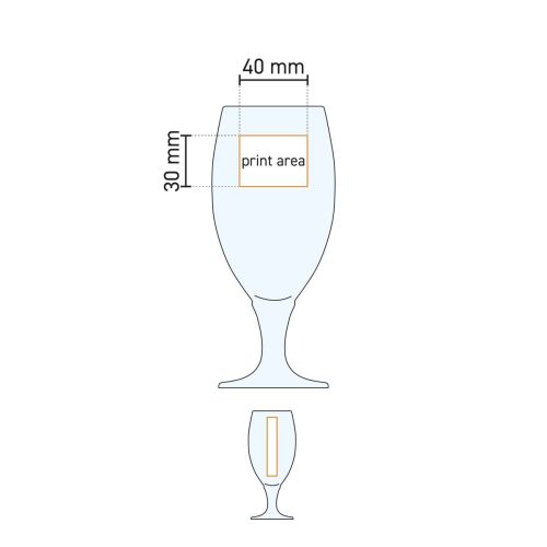 Technische werktekening met drukgebied op het bierglas Cheers 32,5 cl. voor logo-positionering.