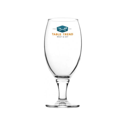 Vooraanzicht van Cheers bierglas 32,5 cl. met full-colour TableTrend-logo midden op het glas.