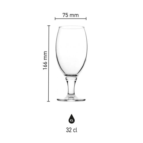 Infographic met afmetingen van het bierglas Cheers 32,5 cl., inclusief hoogte en diameter.