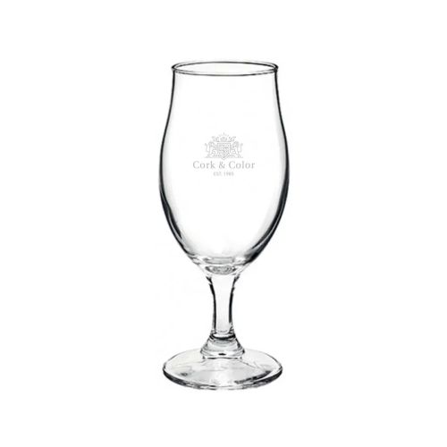 Gravure van het CorkColor-logo zichtbaar op de voorzijde van het bierglas Executive 26 cl. in detail getoond.