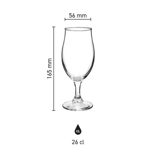 Infografische weergave van het Bierglas Executive 26 cl. met aangegeven hoogte, diameter en inhoudsmaat.