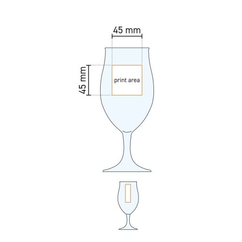 Technische werktekening van het drukgebied op het bierglas Executive 38 cl. glas.