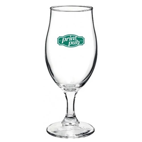 Bedrukking in één kleur van PrintPub-logo op voorzijde bierglas Executive 53 cl.