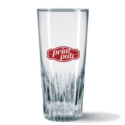 Eénkleurig PrintPub-logo op voorzijde van Gaetan 40 cl. glas, centraal gepositioneerd.