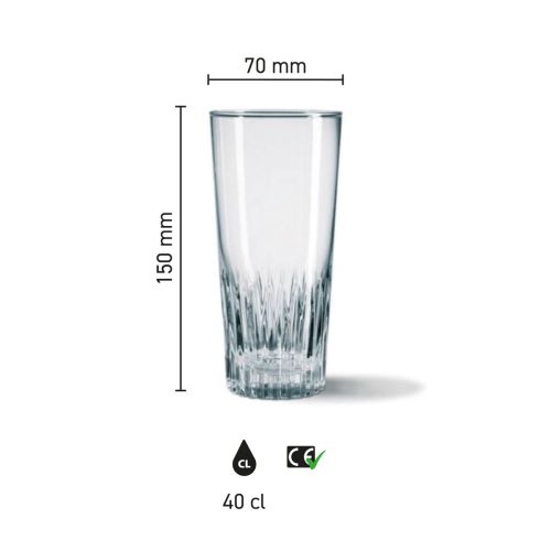 Infographic toont hoogte en diameter van bierglas Gaetan 40 cl. met schaalindeling.