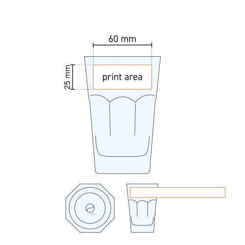 Technische werktekening van drukgebied op het bierglas Hoegaarden 29 cl.