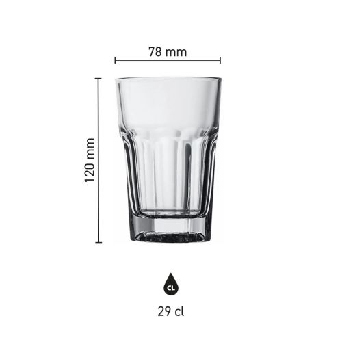 Infographic met technische afmetingen van het Hoegaarden bierglas 29 cl. glas.