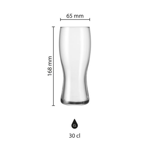 Infographic met productafmetingen van Bierglas Koblenz 30 cl tapmaat glas.
