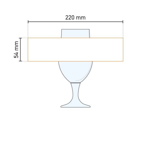Technische werktekening van het drukgebied op het bierglas Munich 38 cl.