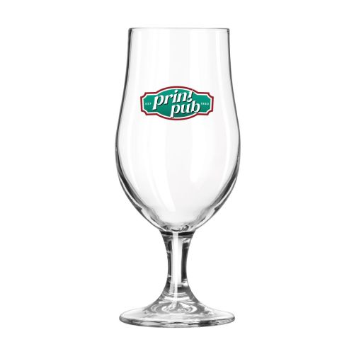 Munich 63 cl. bierglas met kleurrijk PrintPub-logo in full-colour op de voorkant zichtbaar.