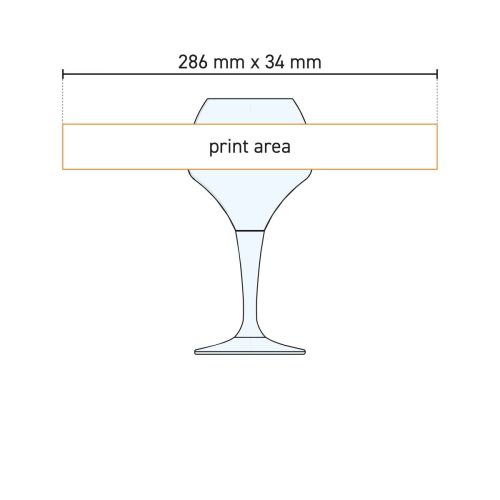 Technische werktekening van bierglas Norbert 42 cl. met markering van het beschikbare drukgebied.