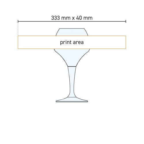 Technische werktekening van Norbert bierglas 65 cl. met markering van het beschikbare drukgebied.