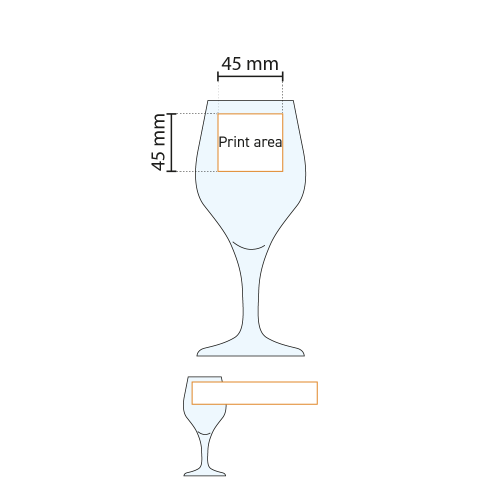 Technische werktekening met drukgebied voor bedrukking op bierglas Ronceva 40 cl.