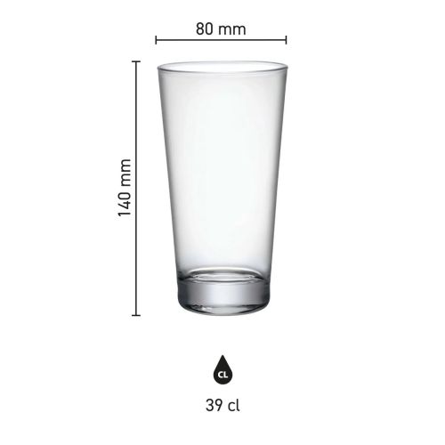 Infographic met maatvoering van het bierglas Sestriere 39 cl. inclusief hoogte en diameter.