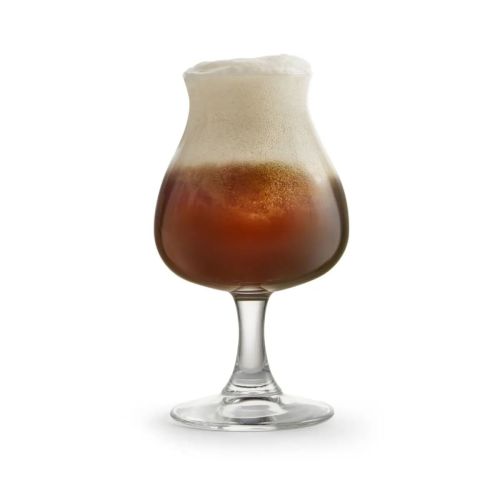 Gevuld bierglas Specials Tasting 25 cl op witte achtergrond, met goudkleurig bier en schuimlaag.