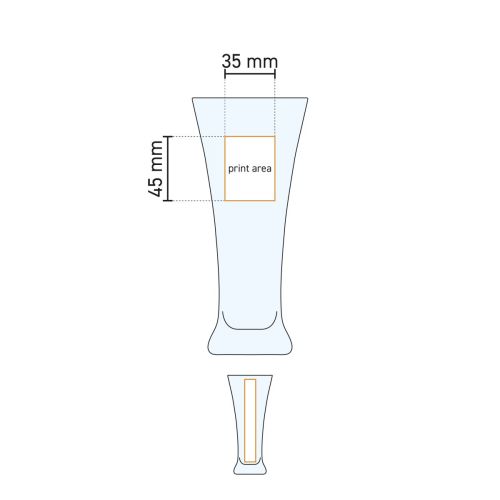 Gedetailleerde werktekening met drukgebied voor logo’s op het Tuborg bierglas 34 cl.