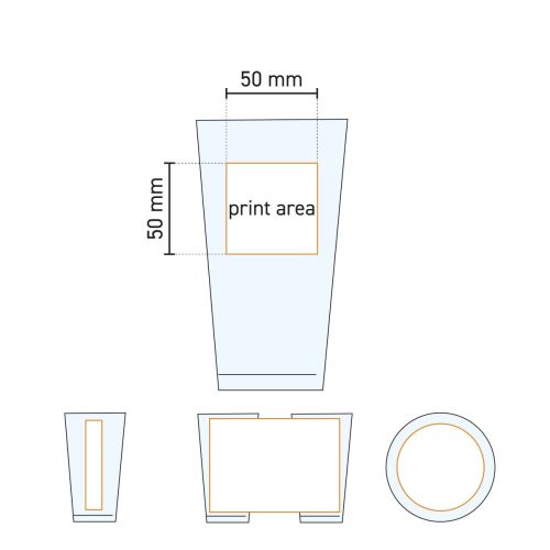 Technische werktekening van het drukgebied op het bierglas Vaasje 34 cl. voor logo-plaatsing.